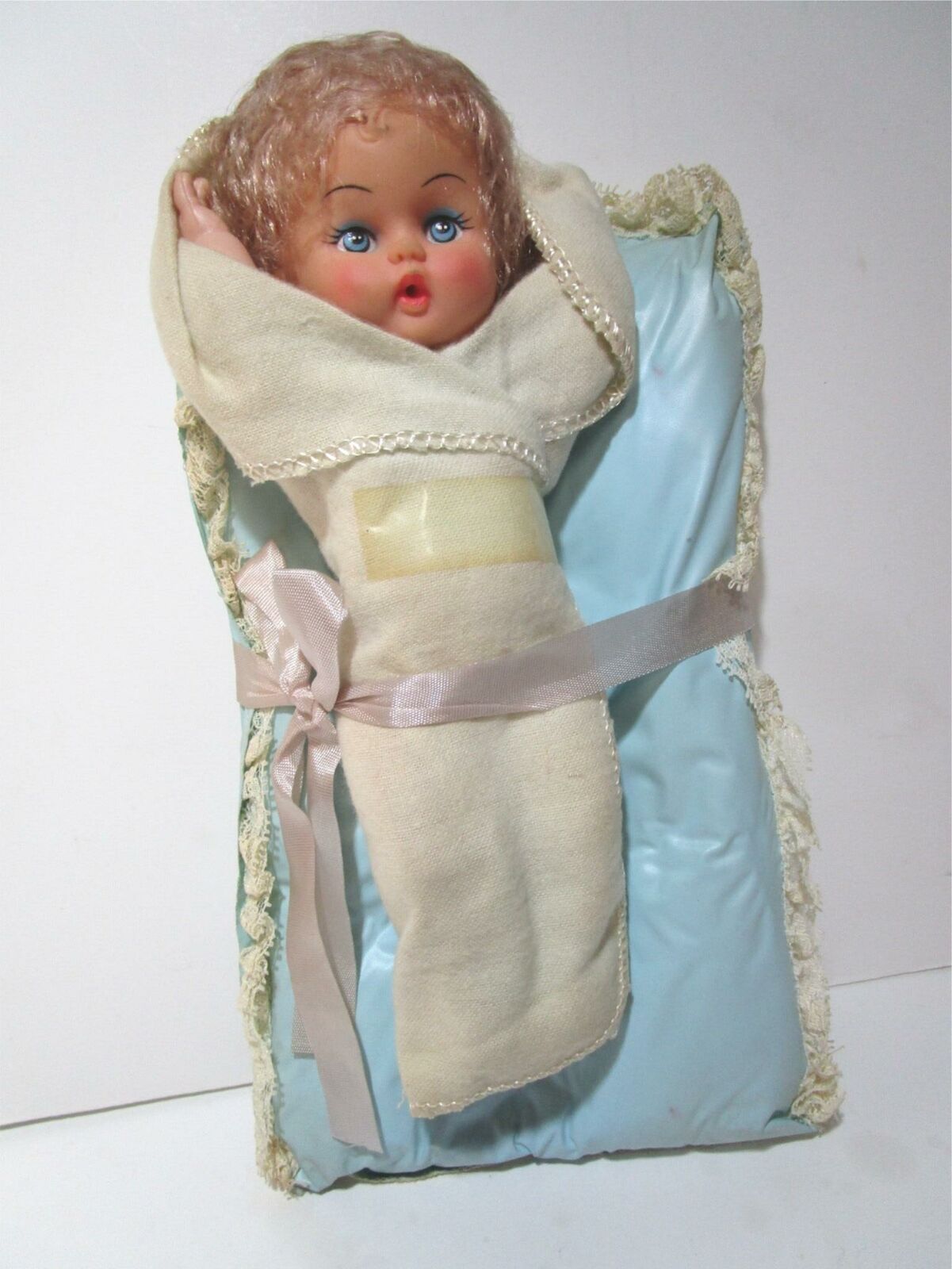 Vintage Little 8" Collette Toy Company Baby On Pillow 1960's